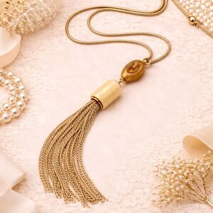 Chico's Gold Tone Chunky Acrylic Tassel Pendant Statement Necklace